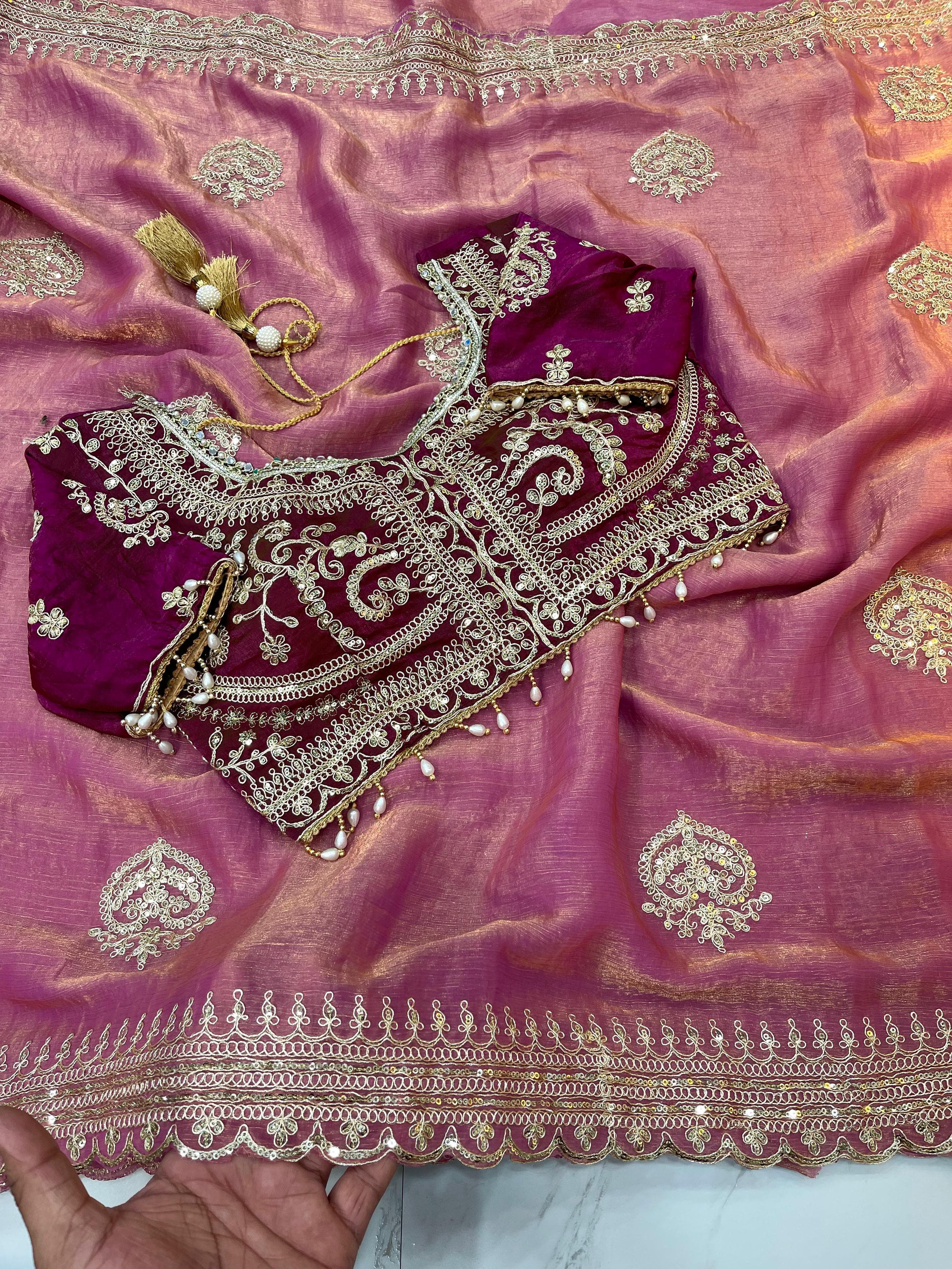 Fendy Chiffon Saree – Heavy Border – Sequin and Cording Embroidery