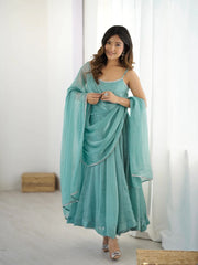 Crunchy Silk Anarkali Set – Round Neck – Sirozki Work