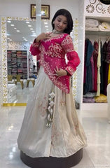 Embroidered Gold Crush Crop Top Lehenga Set – Sequence Work