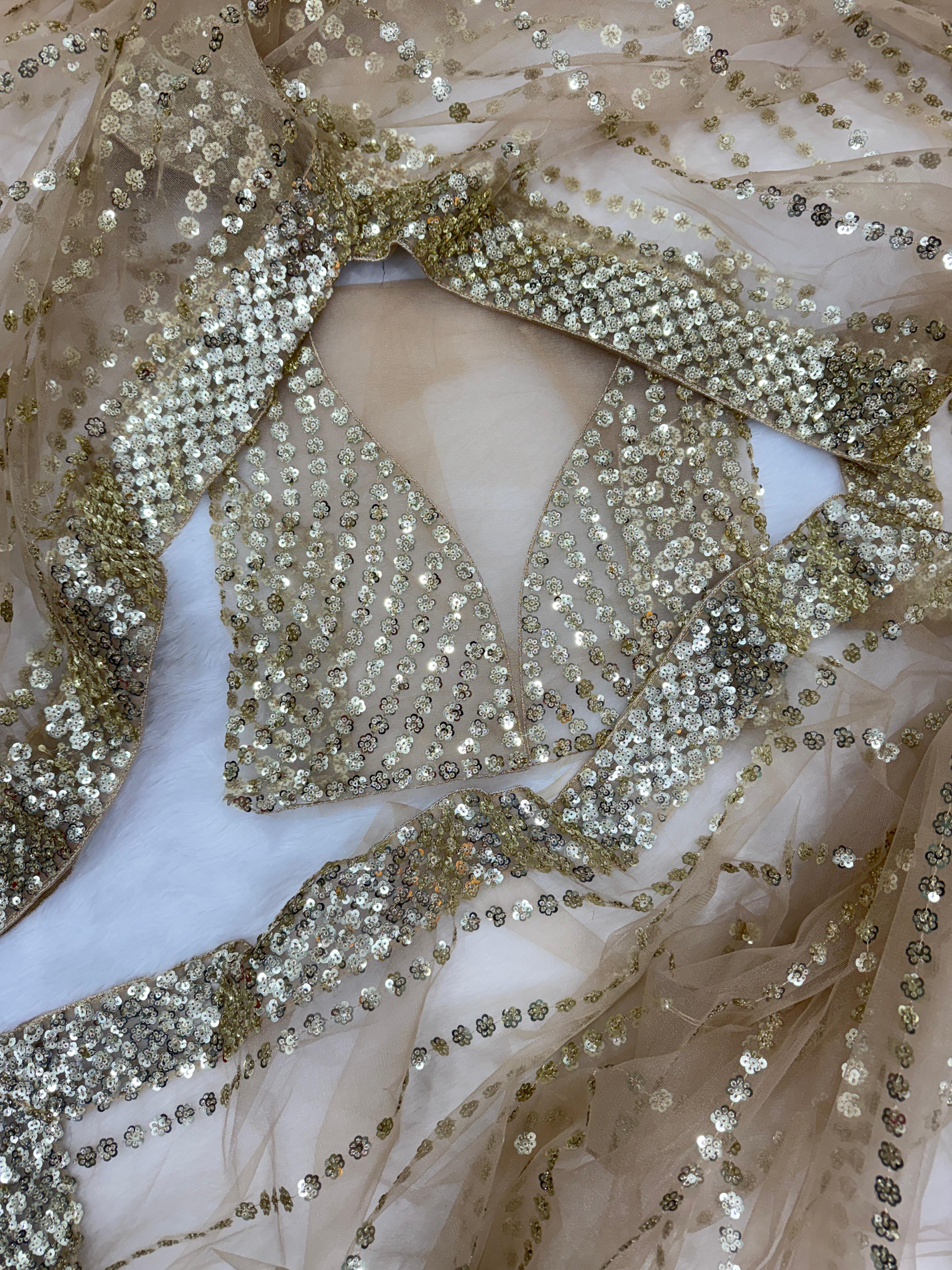 Gold Heavy Net Saree – Fancy Sequins Embroidery