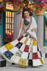 Ajrakh Print Khadi Cotton Lehenga Choli Set – Drawstring Waist – Hand Block Print & Real Shells