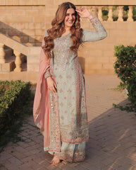 Faux Georgette Embroidered Sharara Set – Round Neck – Sequin Work