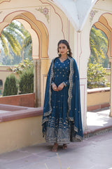 Georgette Flared Gown – V-Neck – Zari & Sequins Embroidered
