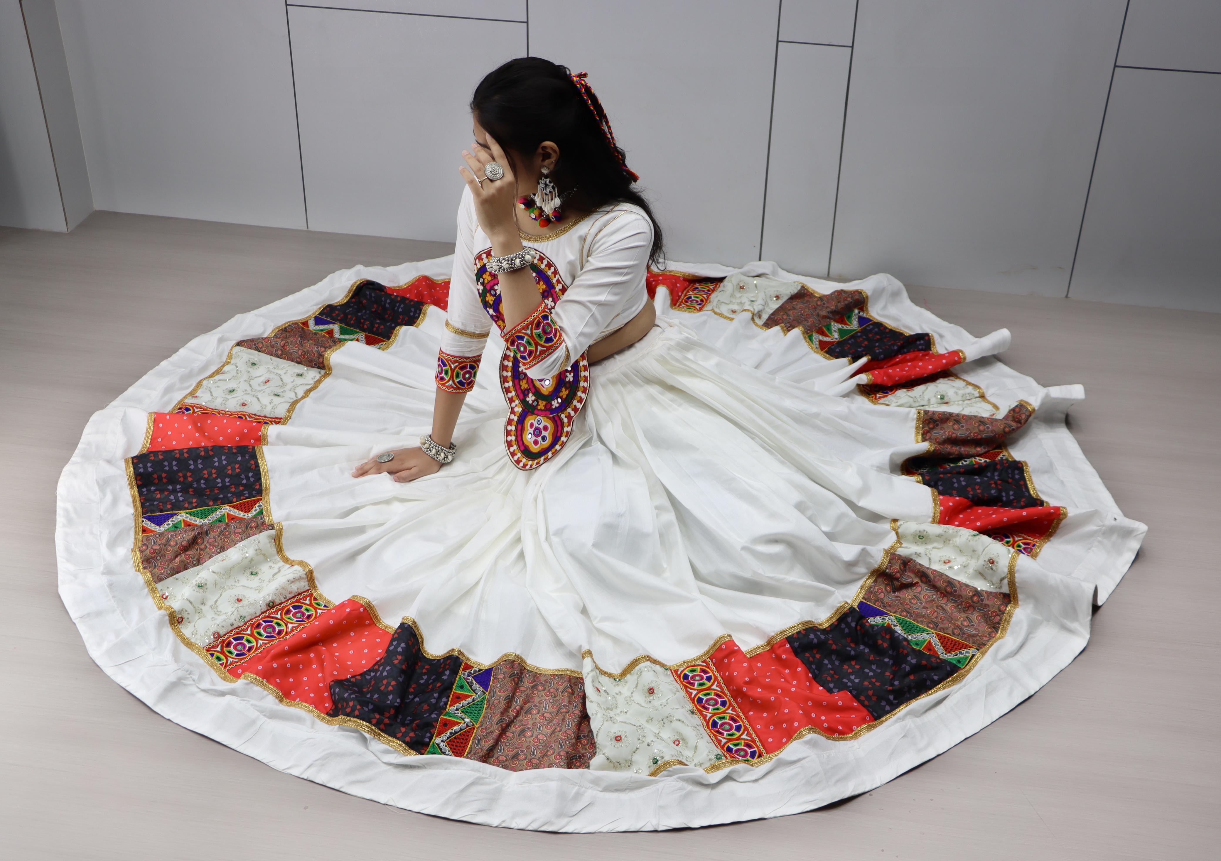 Multicolor Flared Rayon Cotton Lehenga Set – Round Neck – Kutchi Work & Real Mirrors