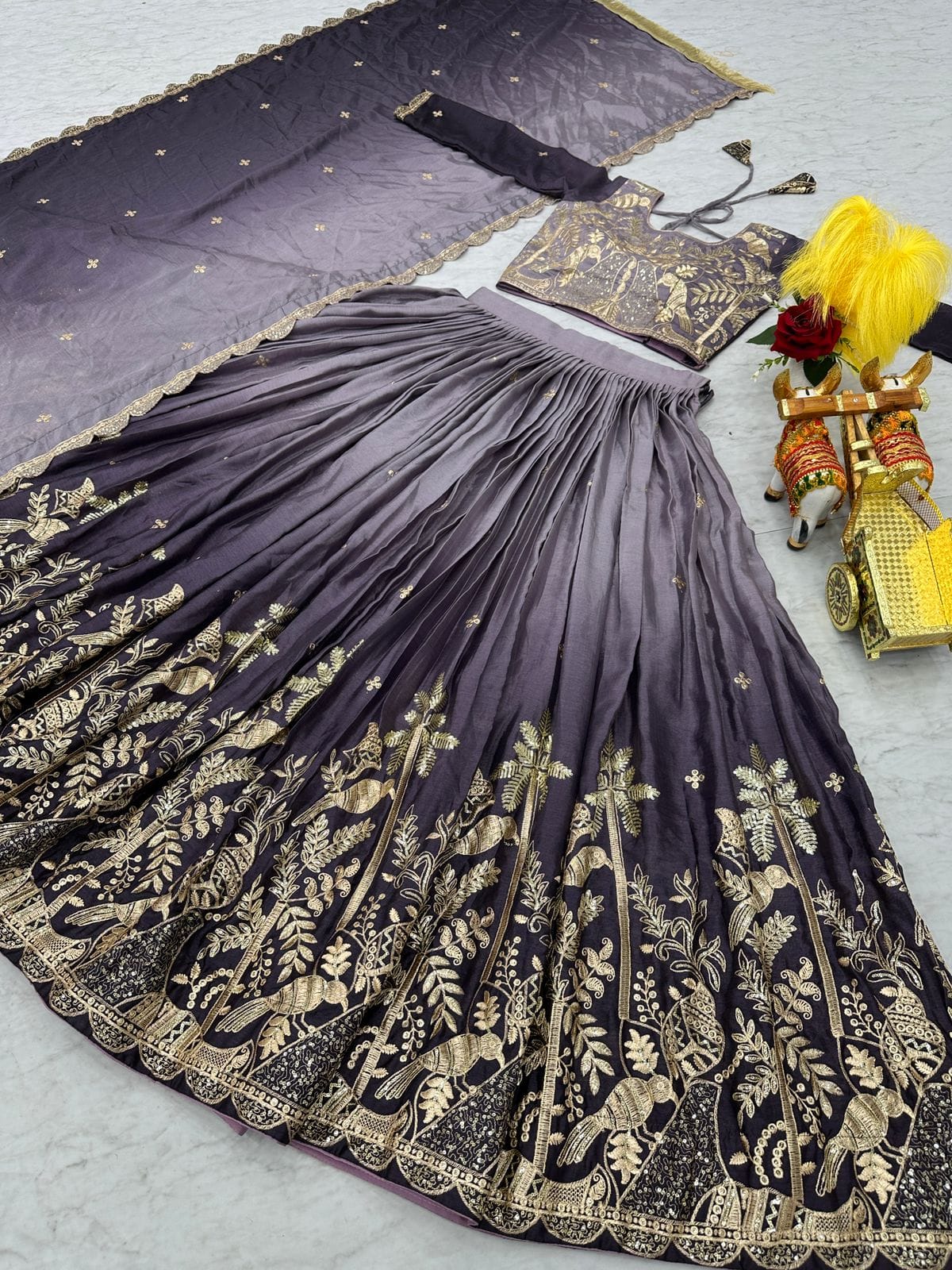 Pure Peding Chinon Flared Lehenga Choli Set – Embroidery 3mm Sequence Work