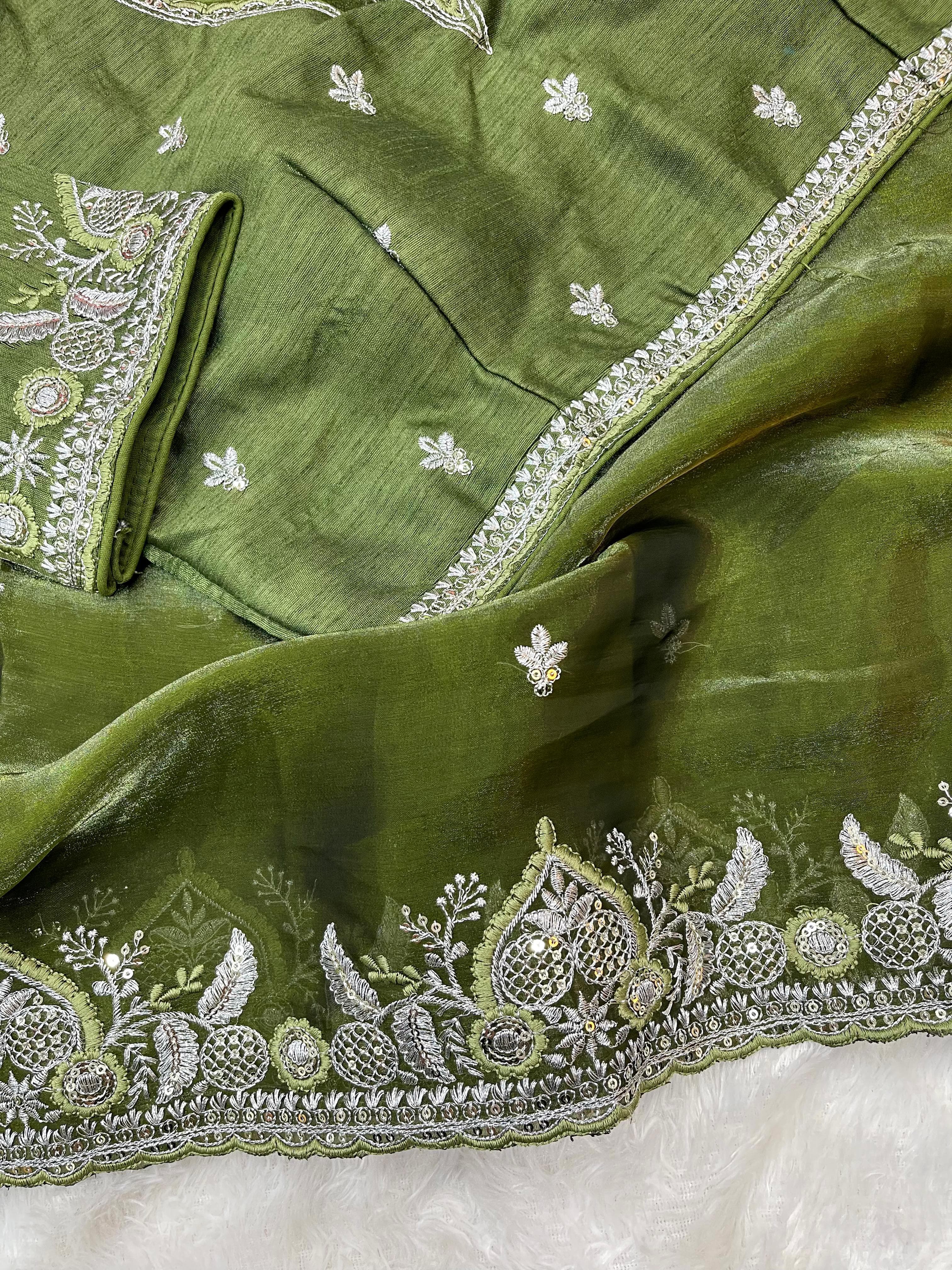 Fendy Satin Saree – Embroidered Border – Sequin & Thread Work