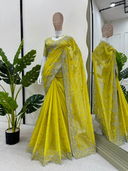 Designer Tibby Silk Saree – Thread & Sequin Embroidery