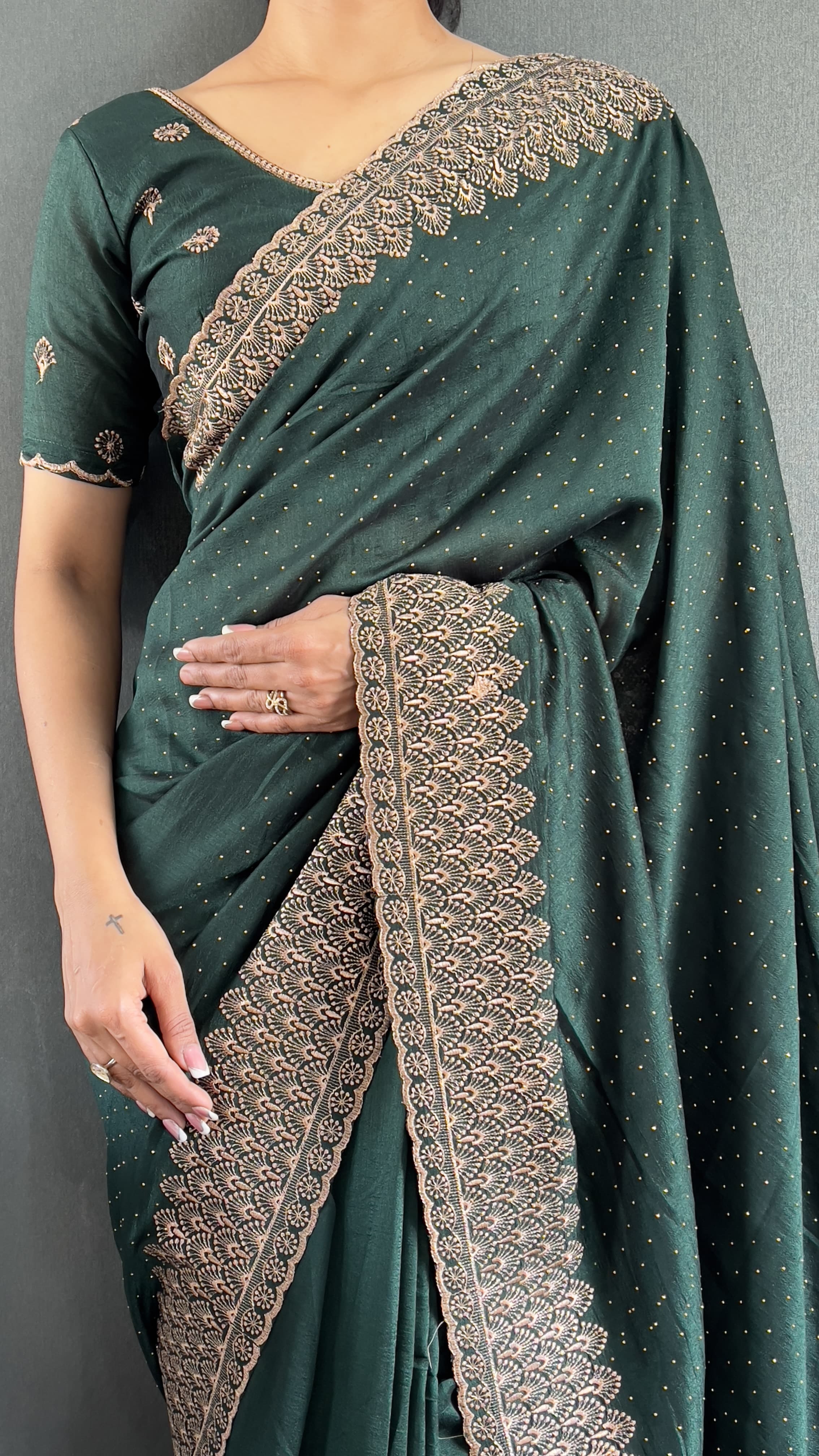 Vichitra Silk Saree – Cut Work Border – Zari and DMC Swarovski Work