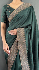 Vichitra Silk Saree – Cut Work Border – Zari and DMC Swarovski Work