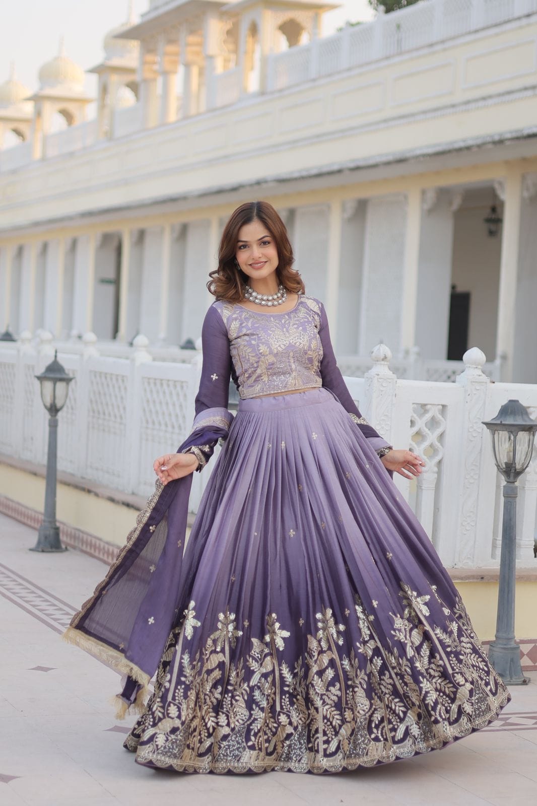 Pure Peding Chinon Flared Lehenga Choli Set – Embroidery 3mm Sequence Work