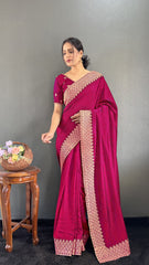 Vichitra Silk Saree – Cut Work Border – Zari and DMC Swarovski Work