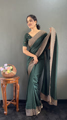 Vichitra Silk Saree – Cut Work Border – Zari and DMC Swarovski Work