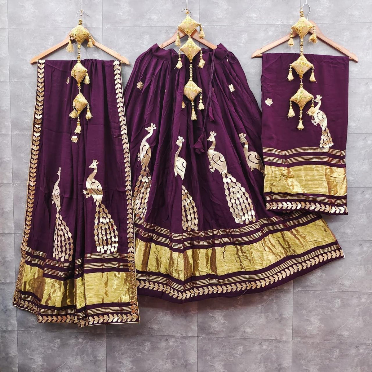 Wine Flared Modal Gajji Silk Lehenga Set – Gota Work