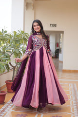 Sequin Thread Embroidered Fox Georgette Gown – Micro Cotton Lining – Dupatta Set
