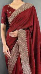 Vichitra Silk Saree – Cut Work Border – Zari and DMC Swarovski Work