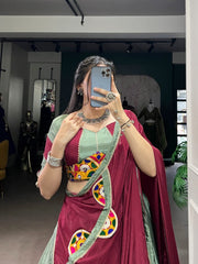 Silk Crepe Lehenga Choli Set – Round Neck – Mirror Gamthi and Sequins Work
