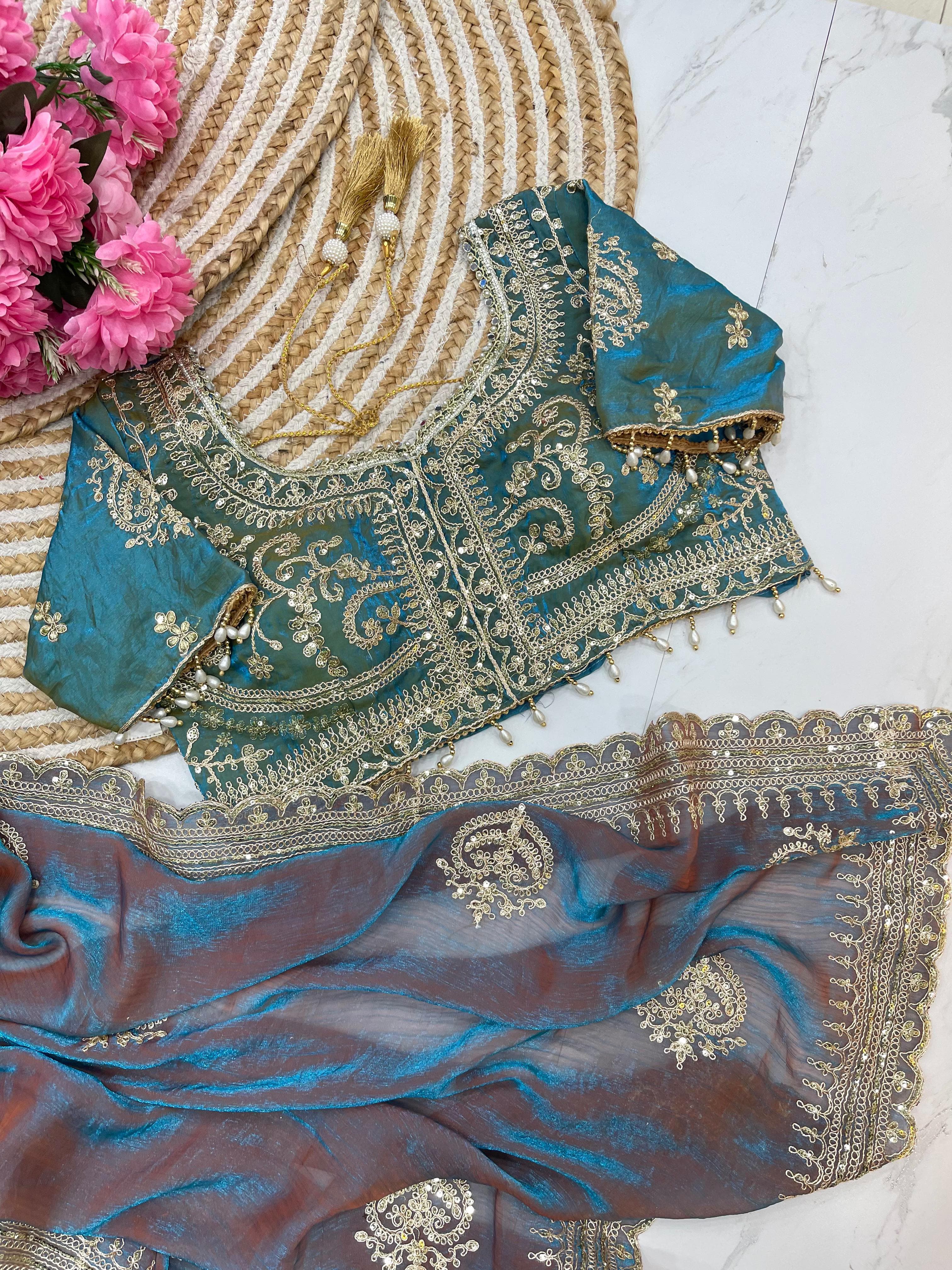 Fendy Chiffon Saree – Heavy Border – Sequin and Cording Embroidery