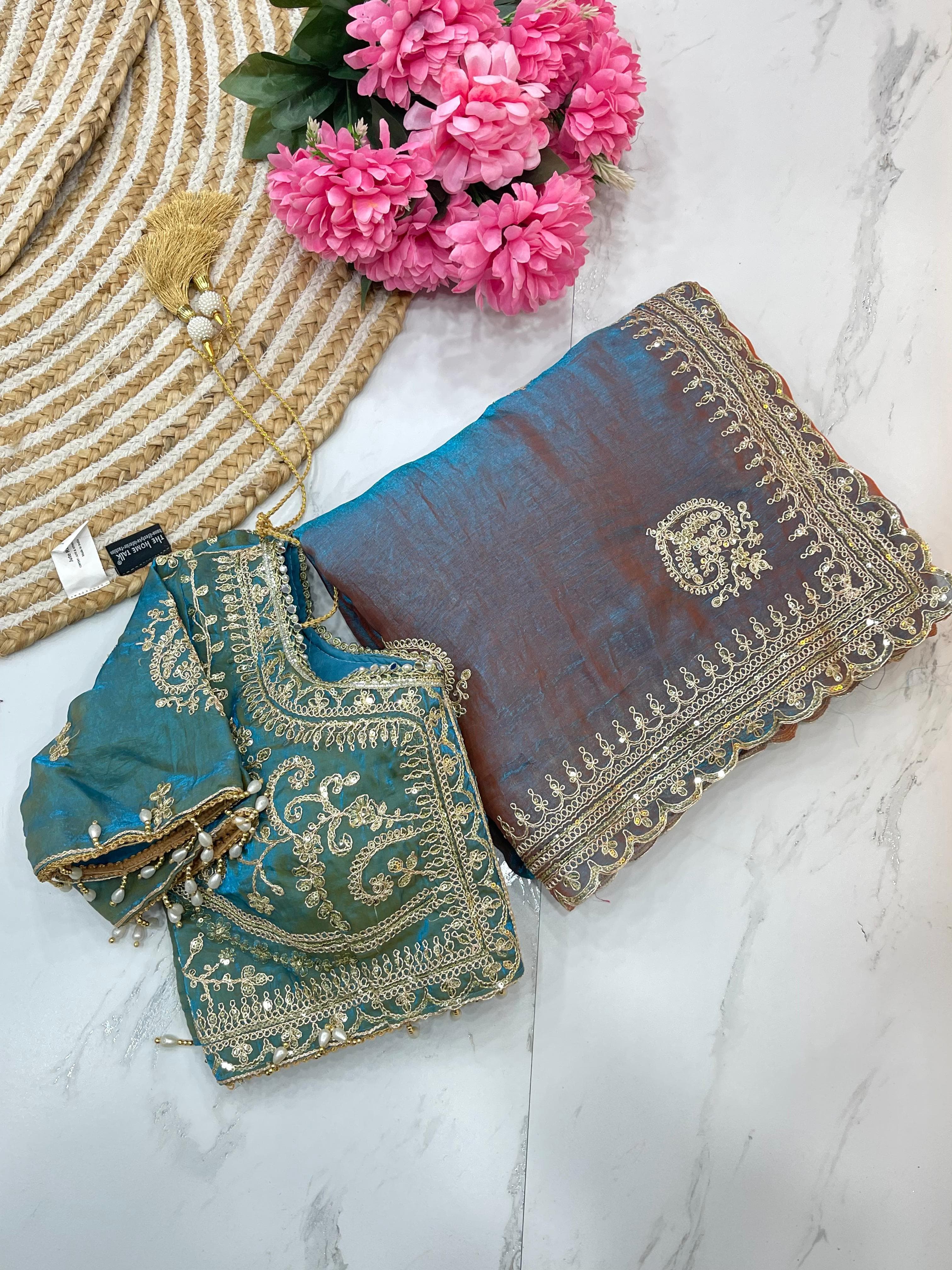 Fendy Chiffon Saree – Heavy Border – Sequin and Cording Embroidery