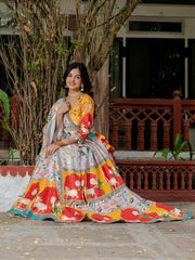 Crepe Silk Foil Print Lehenga Set – Drawstring Waist – Codi Lace Border