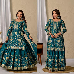 Chinnon Silk Embroidered Lehenga Set – Round Neck – Sequin Work