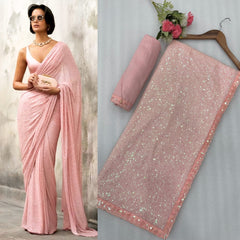 Faux Georgette Saree – Cutwork Lace Border – Sequin Embroidery