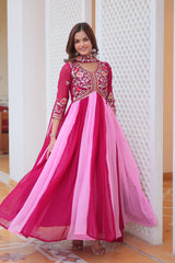 Sequin Thread Embroidered Fox Georgette Gown – Micro Cotton Lining – Dupatta Set