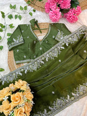 Fendy Satin Saree – Embroidered Border – Sequin & Thread Work