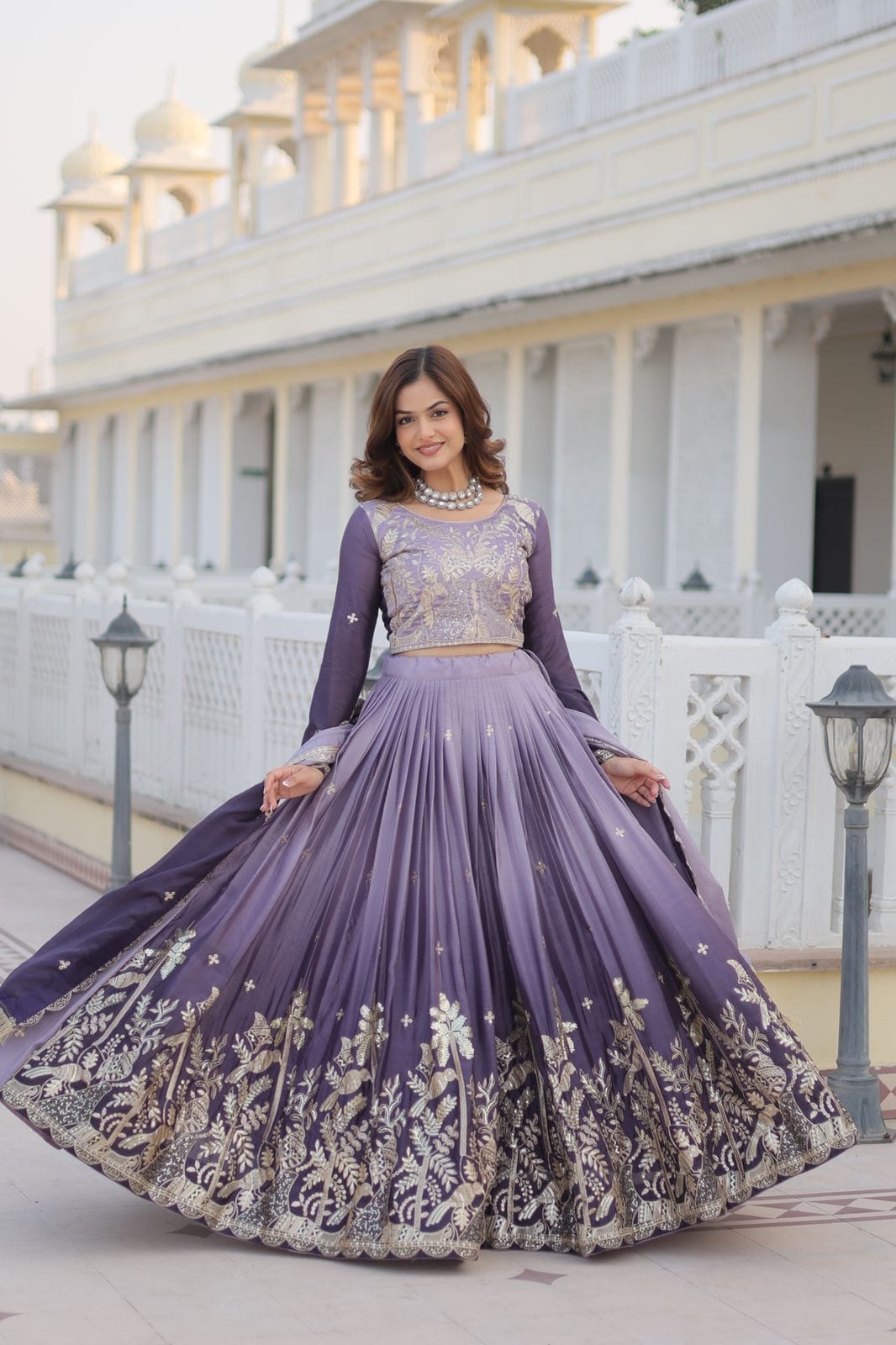 Pure Peding Chinon Flared Lehenga Choli Set – Embroidery 3mm Sequence Work