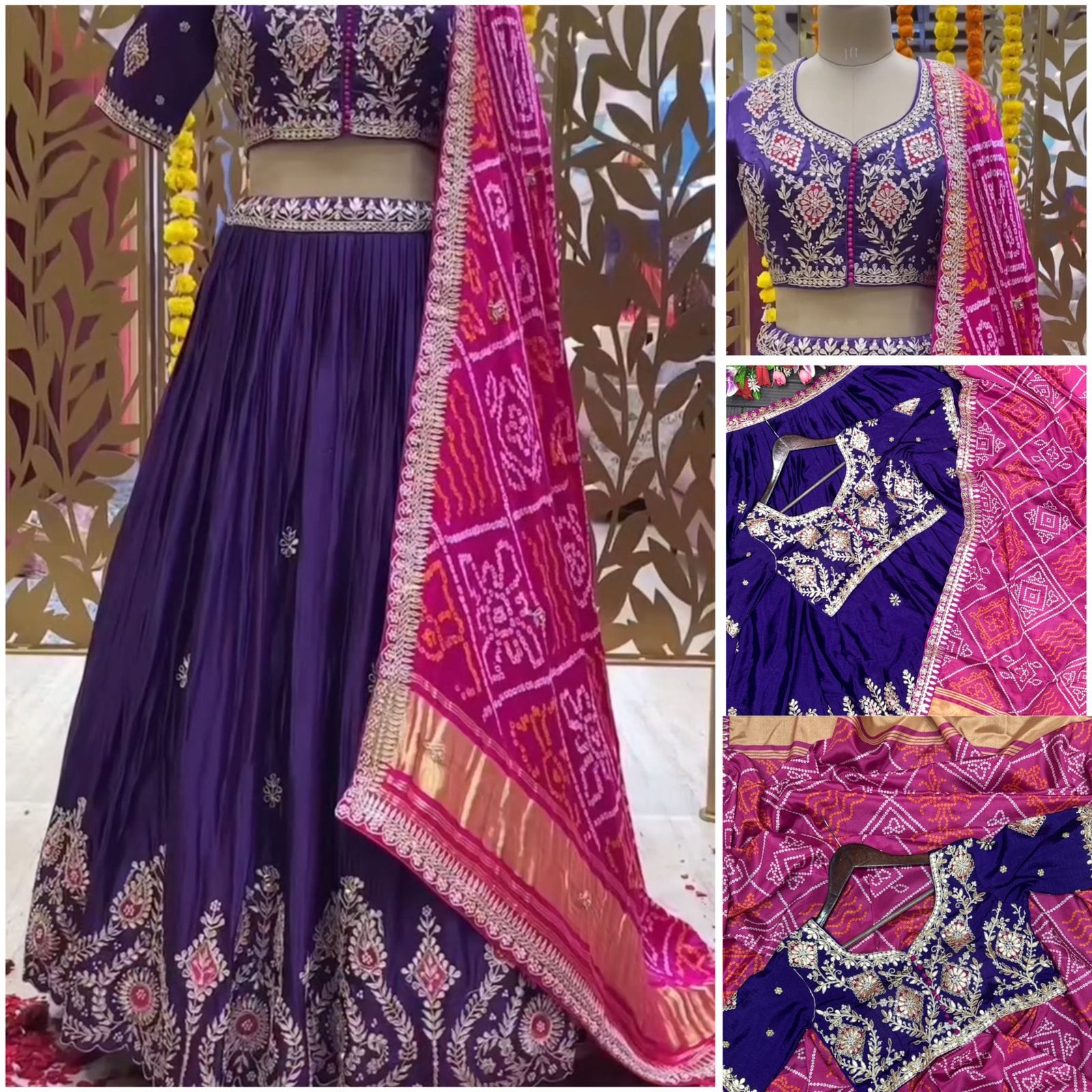 Chinone Flared Lehenga Choli Set – Heavy Gota Patti Embroidery