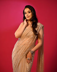 Gold Heavy Net Saree – Fancy Sequins Embroidery