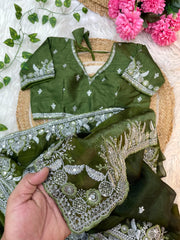 Fendy Satin Saree – Embroidered Border – Sequin & Thread Work
