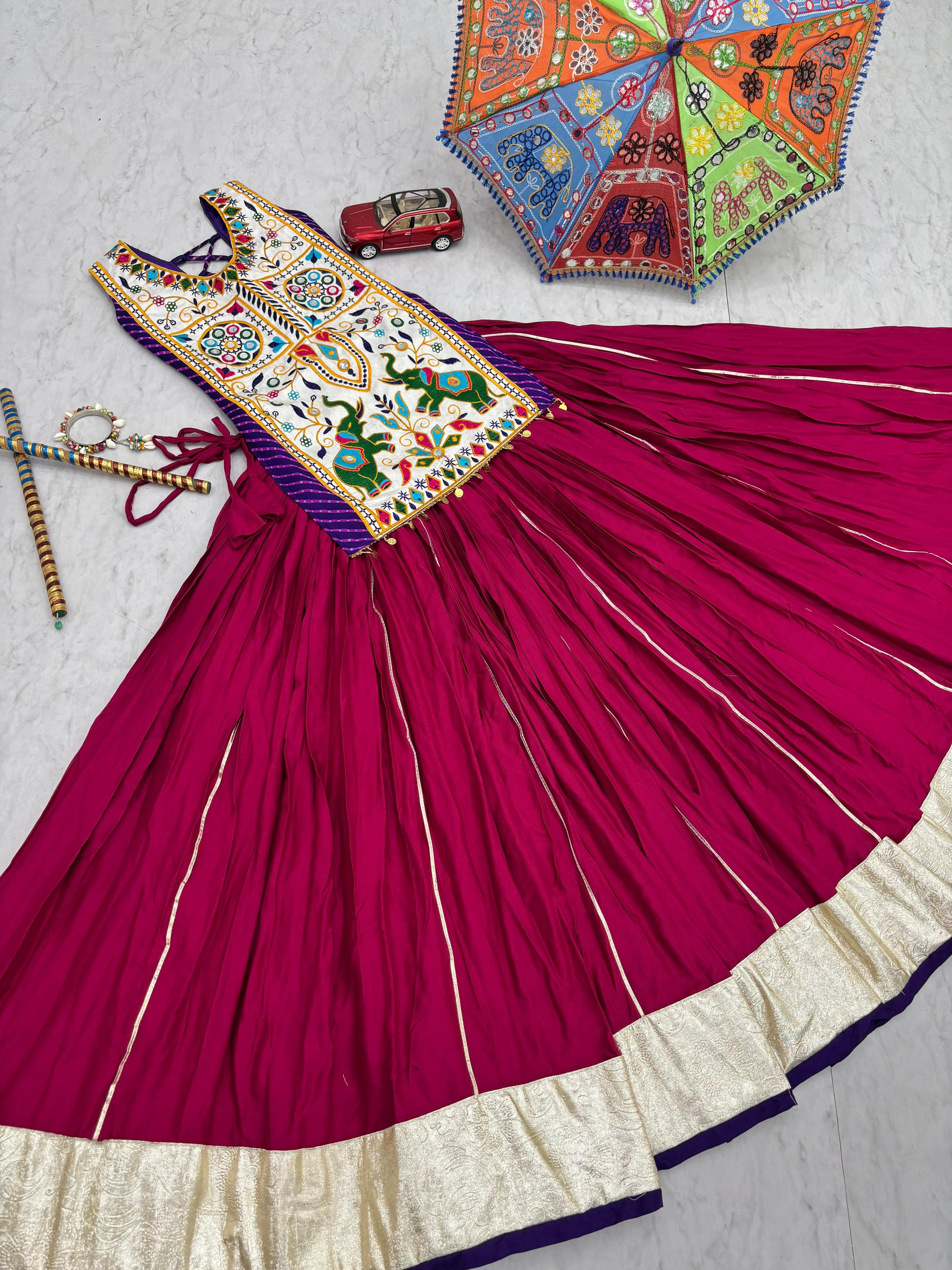 Gamathi & Mirror Work Motedo Choli Cotton Lehenga – Lumpi Lace Border