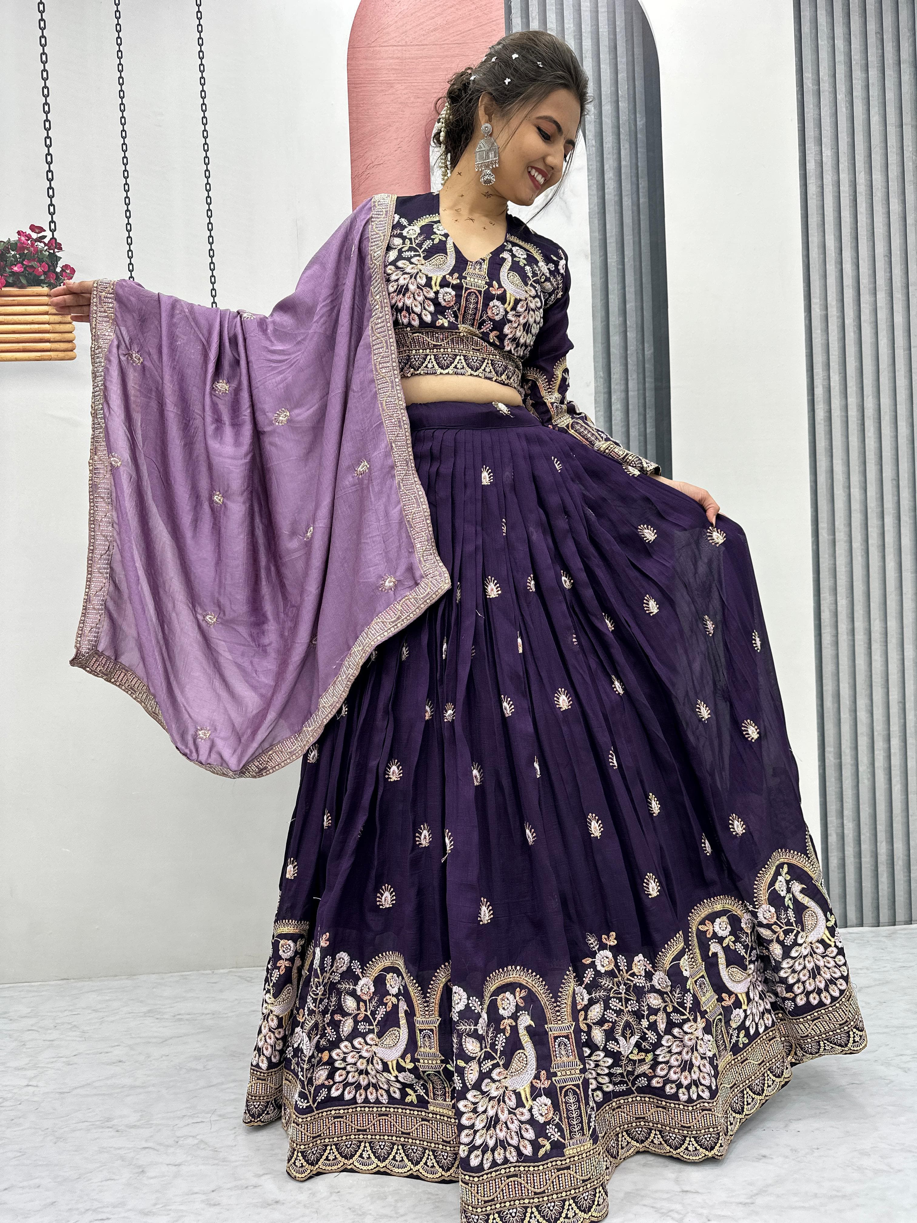 Embroidered Vichitra Silk Lehenga Choli – Sequins Work