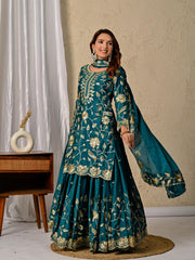 Chinnon Silk Embroidered Lehenga Set – Round Neck – Sequin Work