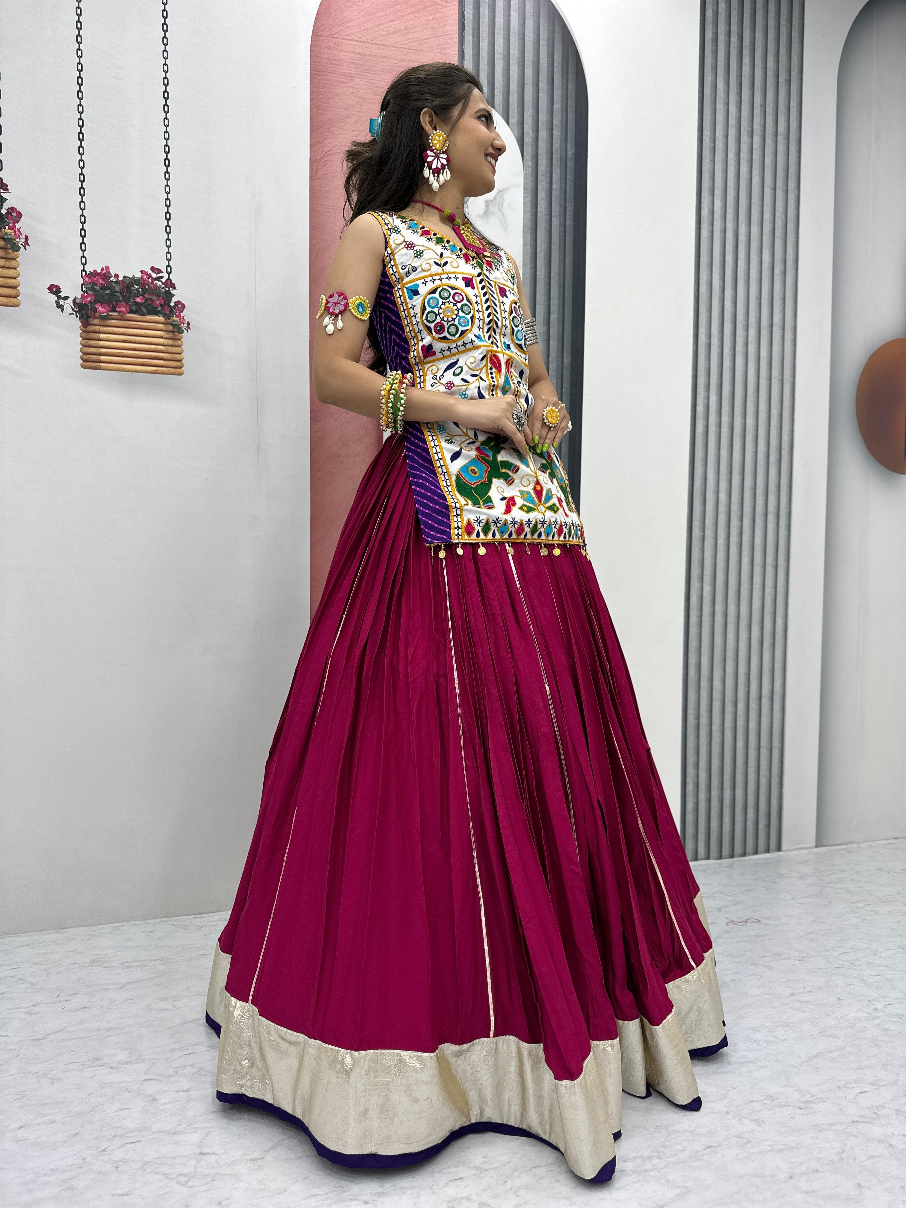 Gamathi & Mirror Work Motedo Choli Cotton Lehenga – Lumpi Lace Border