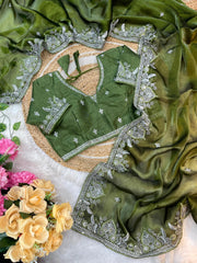 Fendy Satin Saree – Embroidered Border – Sequin & Thread Work