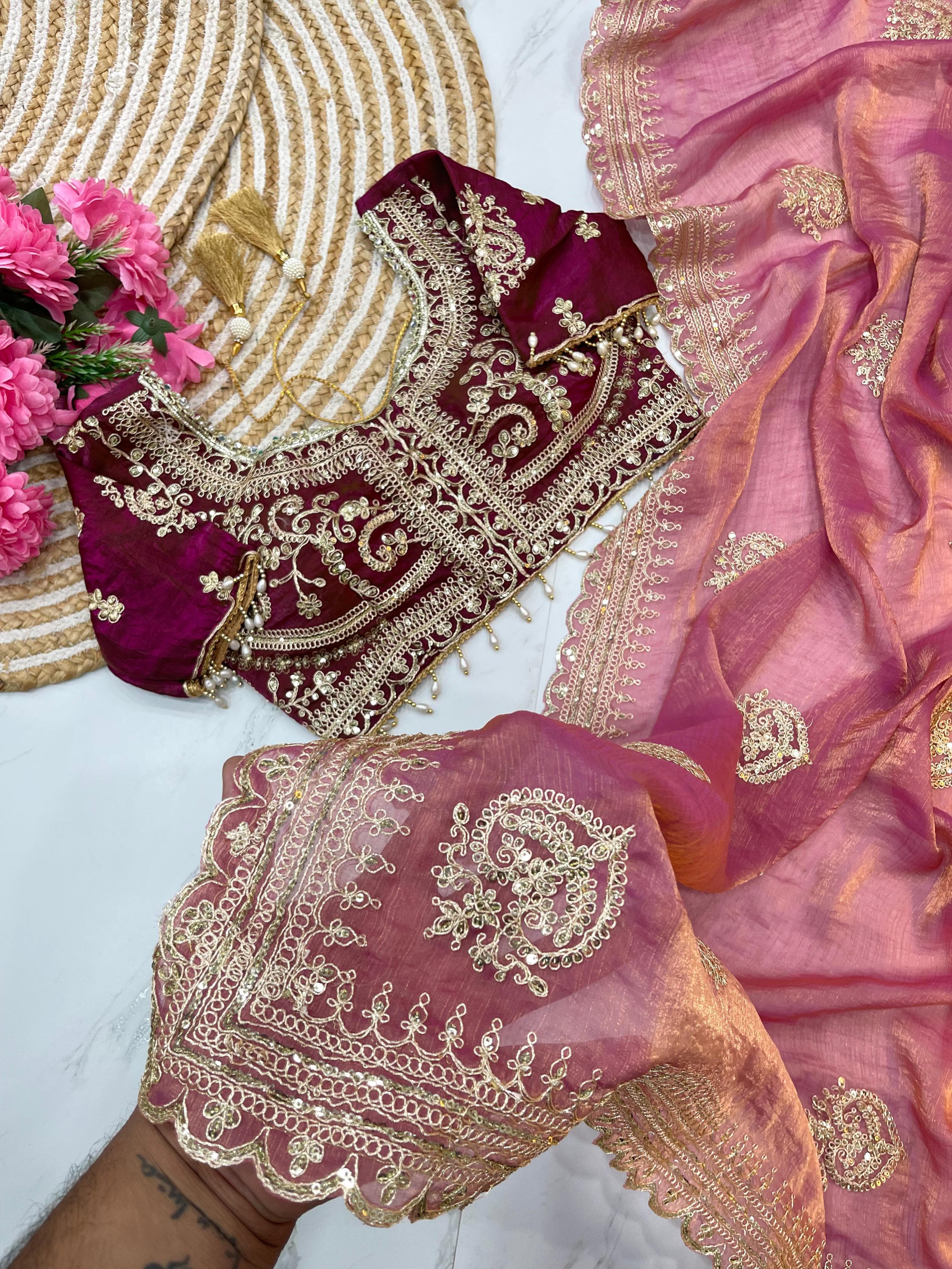 Fendy Chiffon Saree – Heavy Border – Sequin and Cording Embroidery