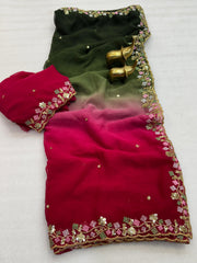 Double Colour Shaded Georgette Chiffon Saree – Multi Sequin Embroidered
