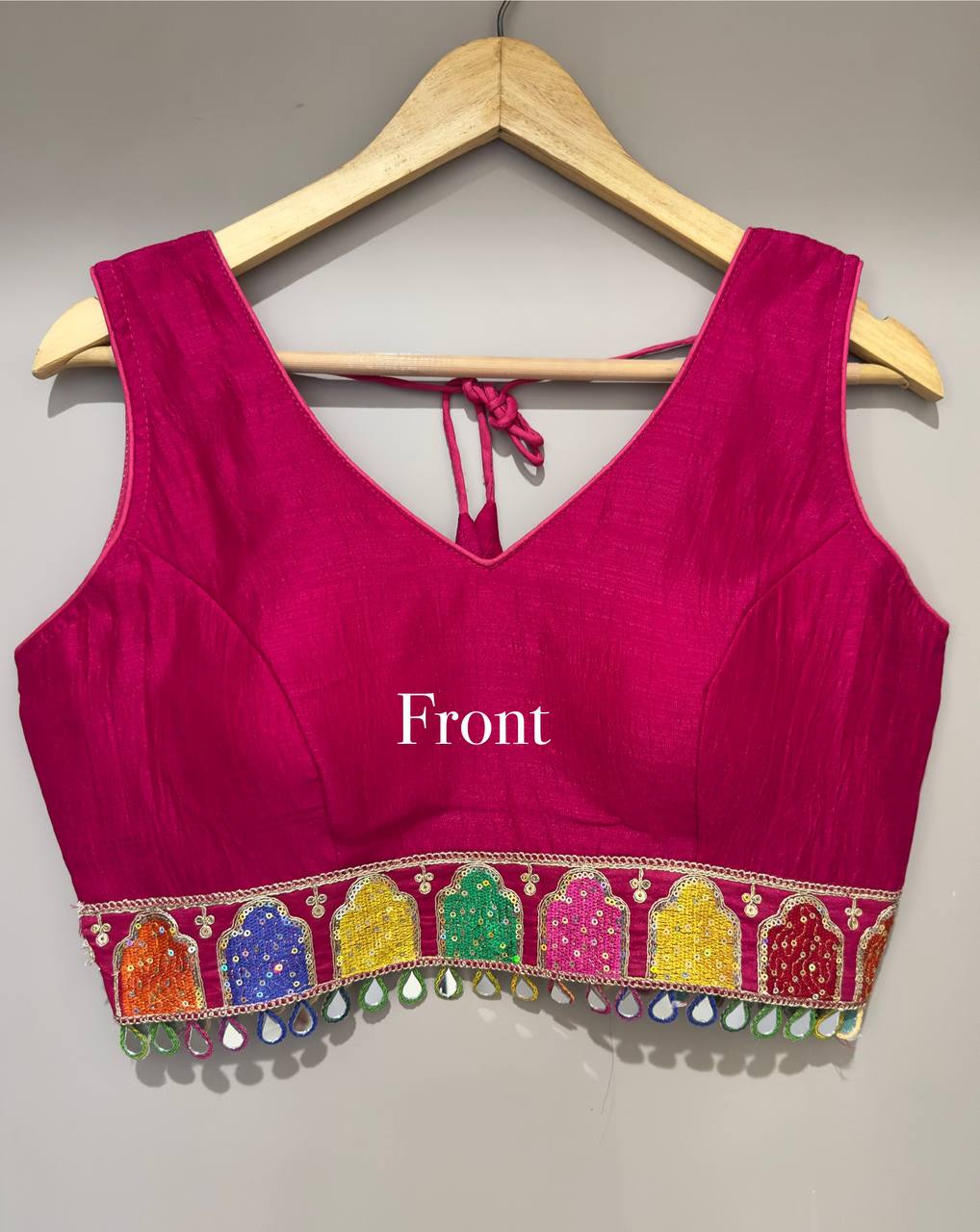 Silk Princess Cut Blouse – V-Neck – Embroidery and Mirror Work