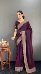 Vichitra Silk Saree – Cut Work Border – Zari and DMC Swarovski Work