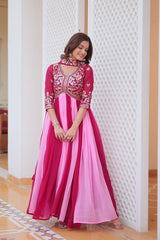 Sequin Thread Embroidered Fox Georgette Gown – Micro Cotton Lining – Dupatta Set