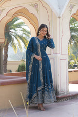 Georgette Flared Gown – V-Neck – Zari & Sequins Embroidered