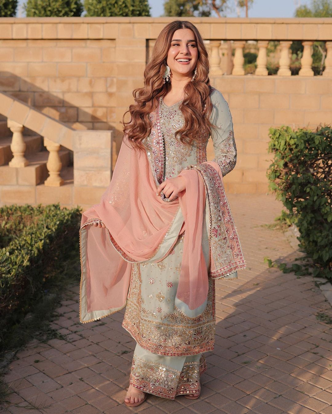 Faux Georgette Embroidered Sharara Set – Round Neck – Sequin Work