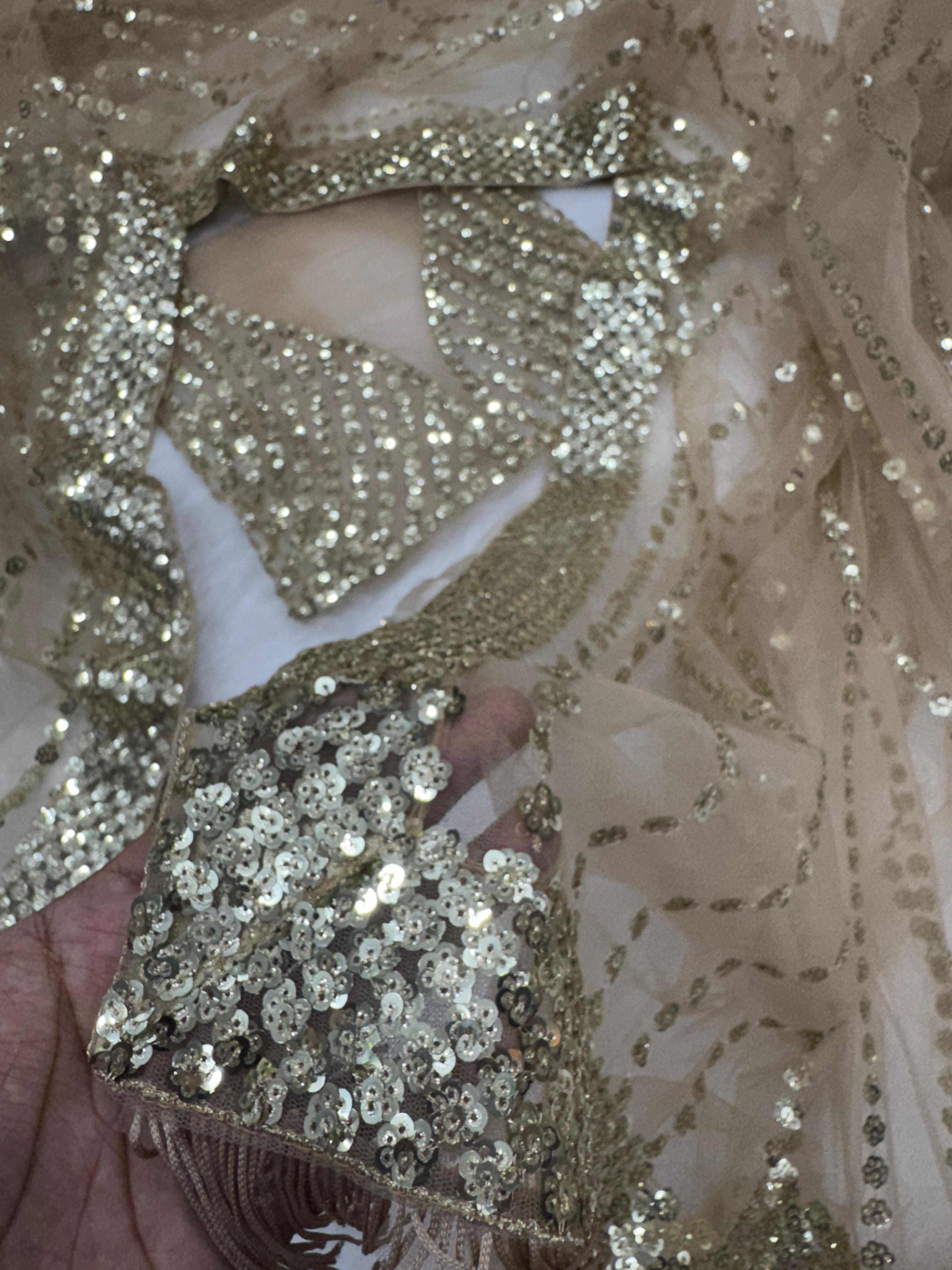 Gold Heavy Net Saree – Fancy Sequins Embroidery