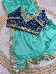 Soft Chinon Saree – Heavy C-Pallu Chainstitched Multi Work & Butta – Cutwork Border