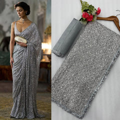 Faux Georgette Saree – Cutwork Lace Border – Sequin Embroidery
