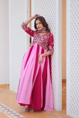 Sequin Thread Embroidered Fox Georgette Gown – Micro Cotton Lining – Dupatta Set