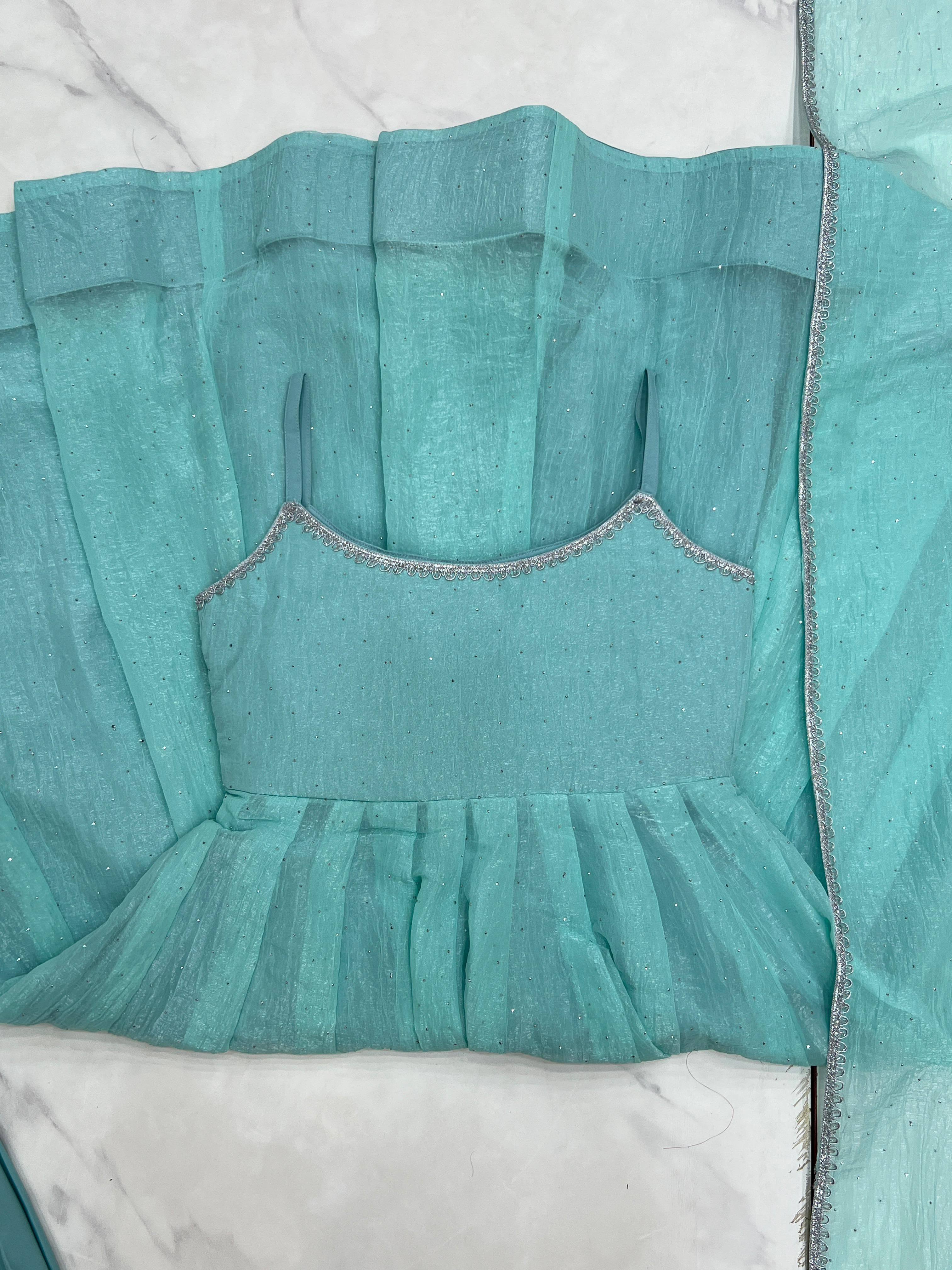 Crunchy Silk Anarkali Set – Round Neck – Sirozki Work