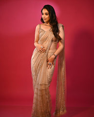 Gold Heavy Net Saree – Fancy Sequins Embroidery