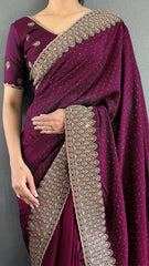 Vichitra Silk Saree – Cut Work Border – Zari and DMC Swarovski Work
